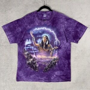 The Mountain 1999 Native American Lightening Vintage Tie Dye Shirt XL Purple